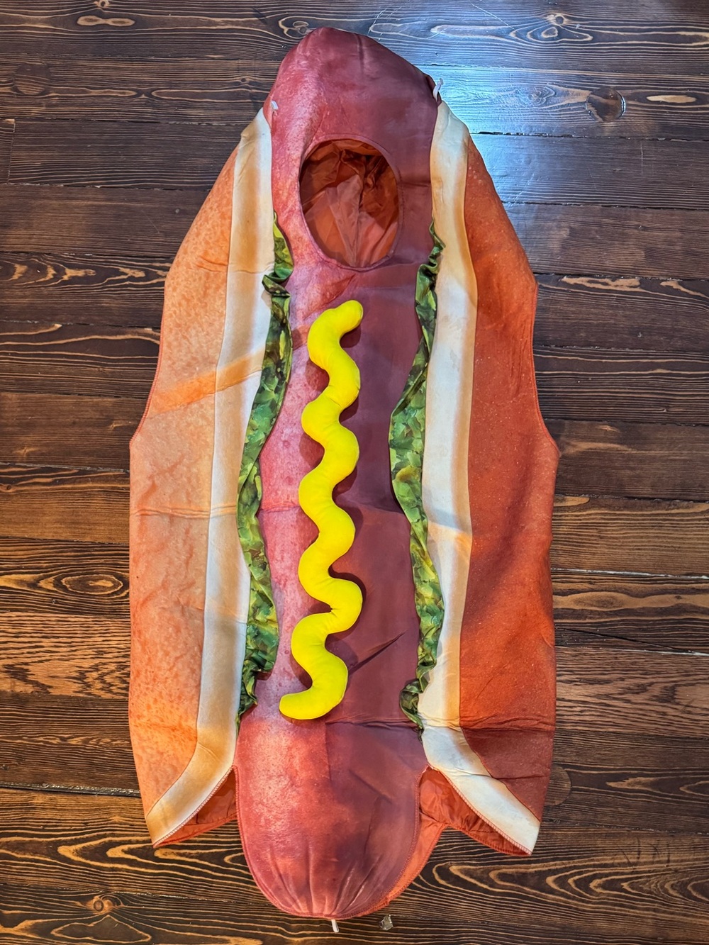 Kids Hot Dog Costume with Yellow Mustard Accent